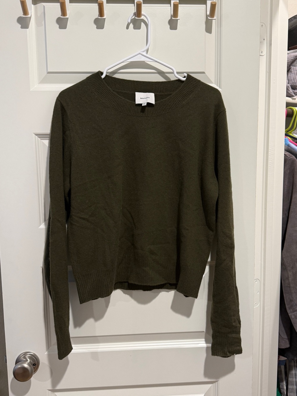 Reformation Cashmere Dark Olive Crewneck Sweater